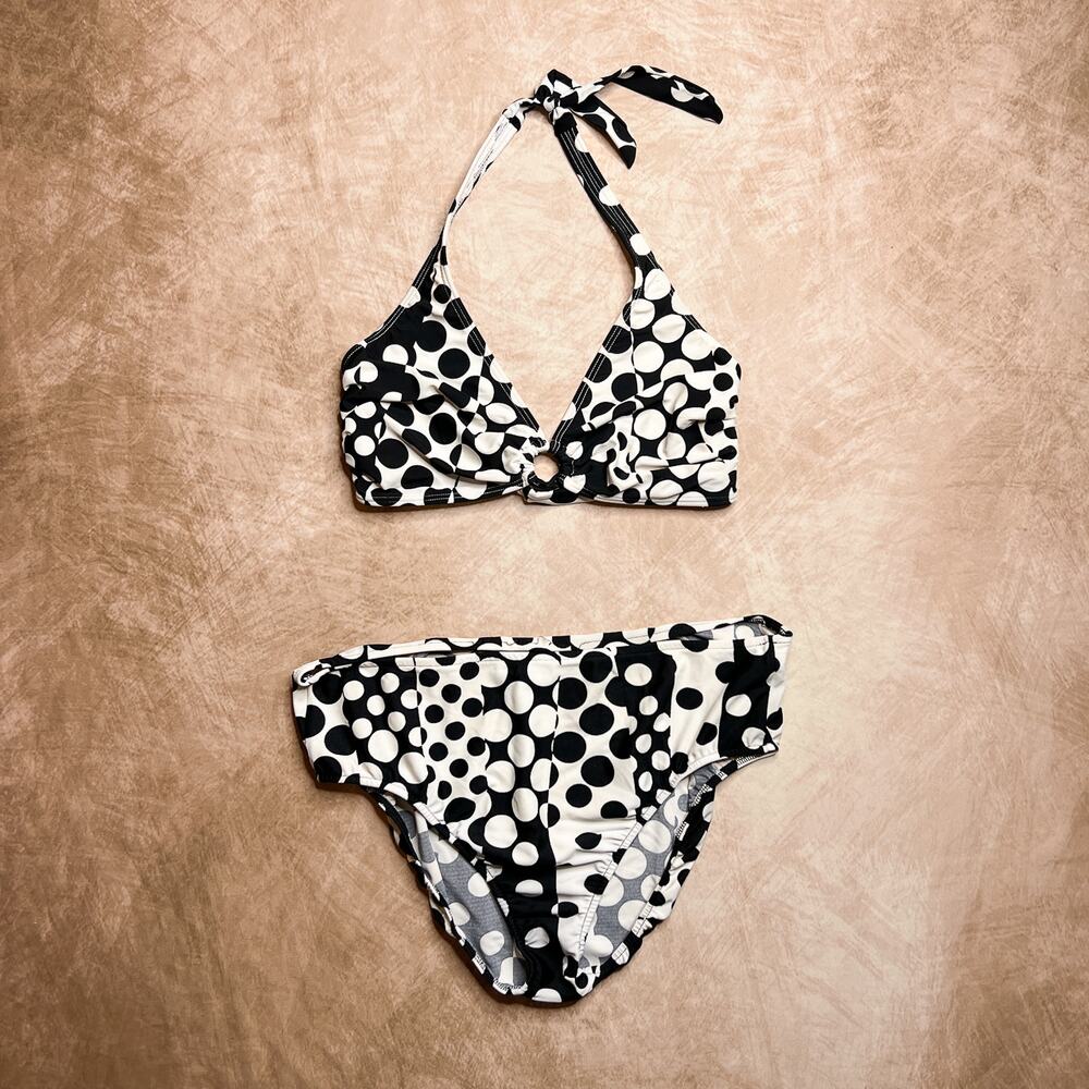 Vintage Y2K Polka Dot Bikini Swim Suit Black & White Tropical Summer Vacation